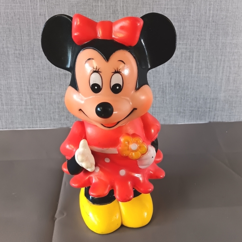Vintage 1960s Disney‎ Minnie Mouse Plastic Coin Bank Korea Moving Arm Rare Decor